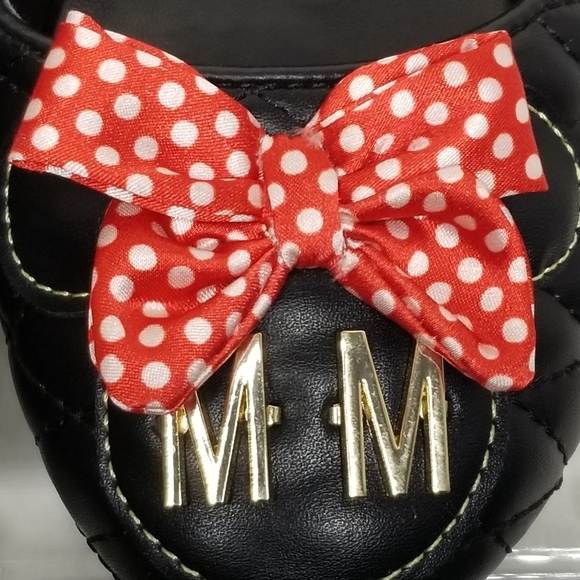 Disney Minnie Mouse Quilted Flats Adult Large Womens 9/10 Ballet Black Red Bow - Picture 7 of 14